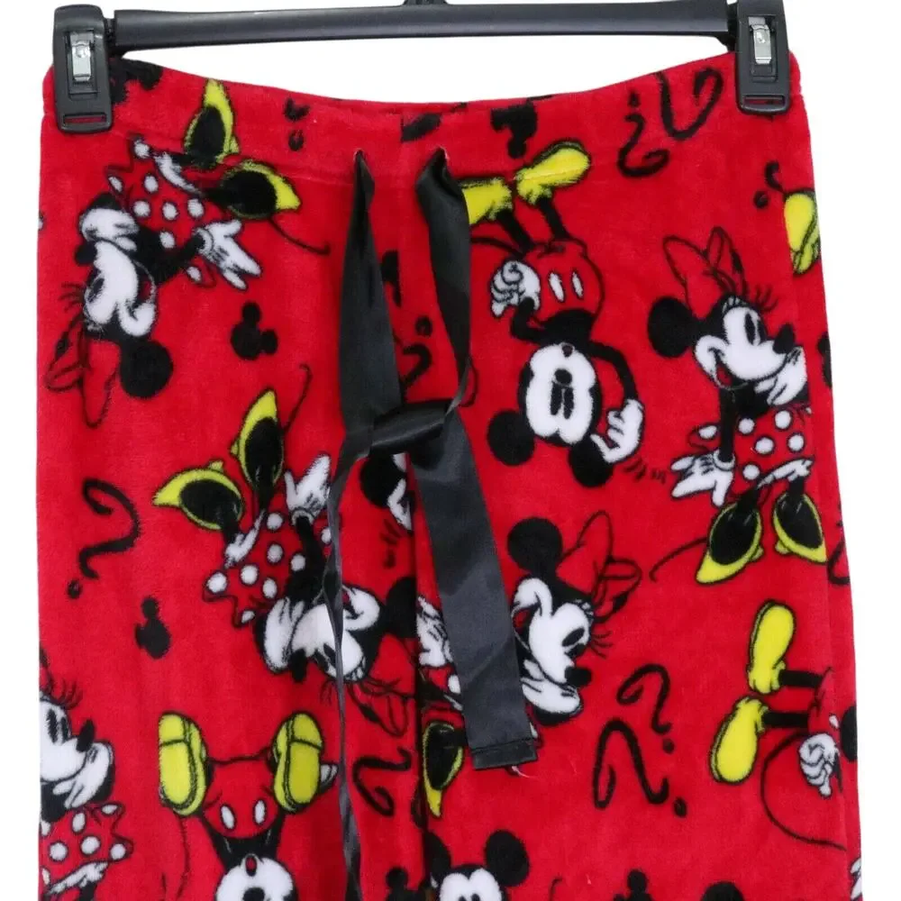 Disney Pajama Bottoms Womens Small Red Black Mickey Mouse Soft Pants Fleece - Picture 5 of 6